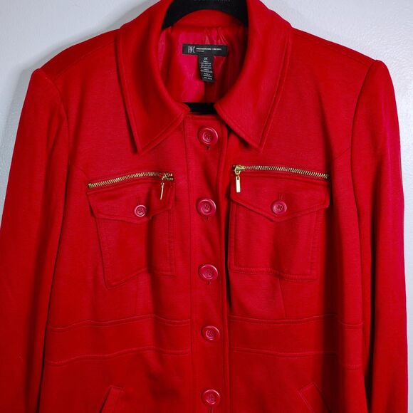 I.N.C. Red Ponte Knit Jacket 0X Women's Plus Size Button Up Mid Weight Coat - Picture 4 of 6